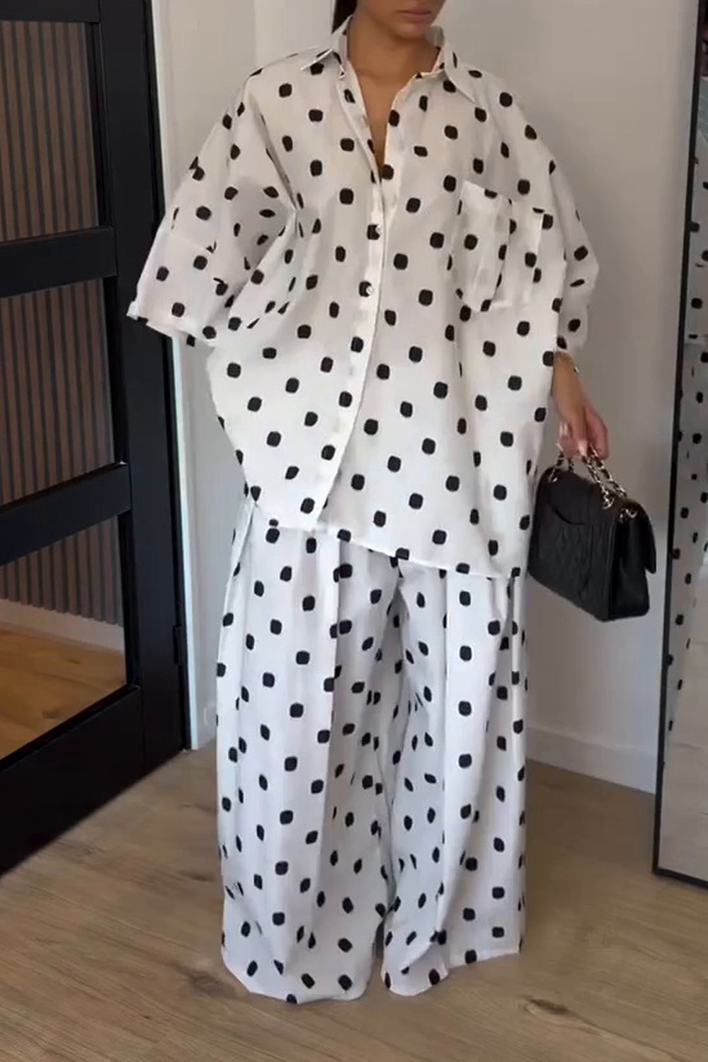 Polka Dot Loose Shirt Wide-leg Pants Two-piece Set