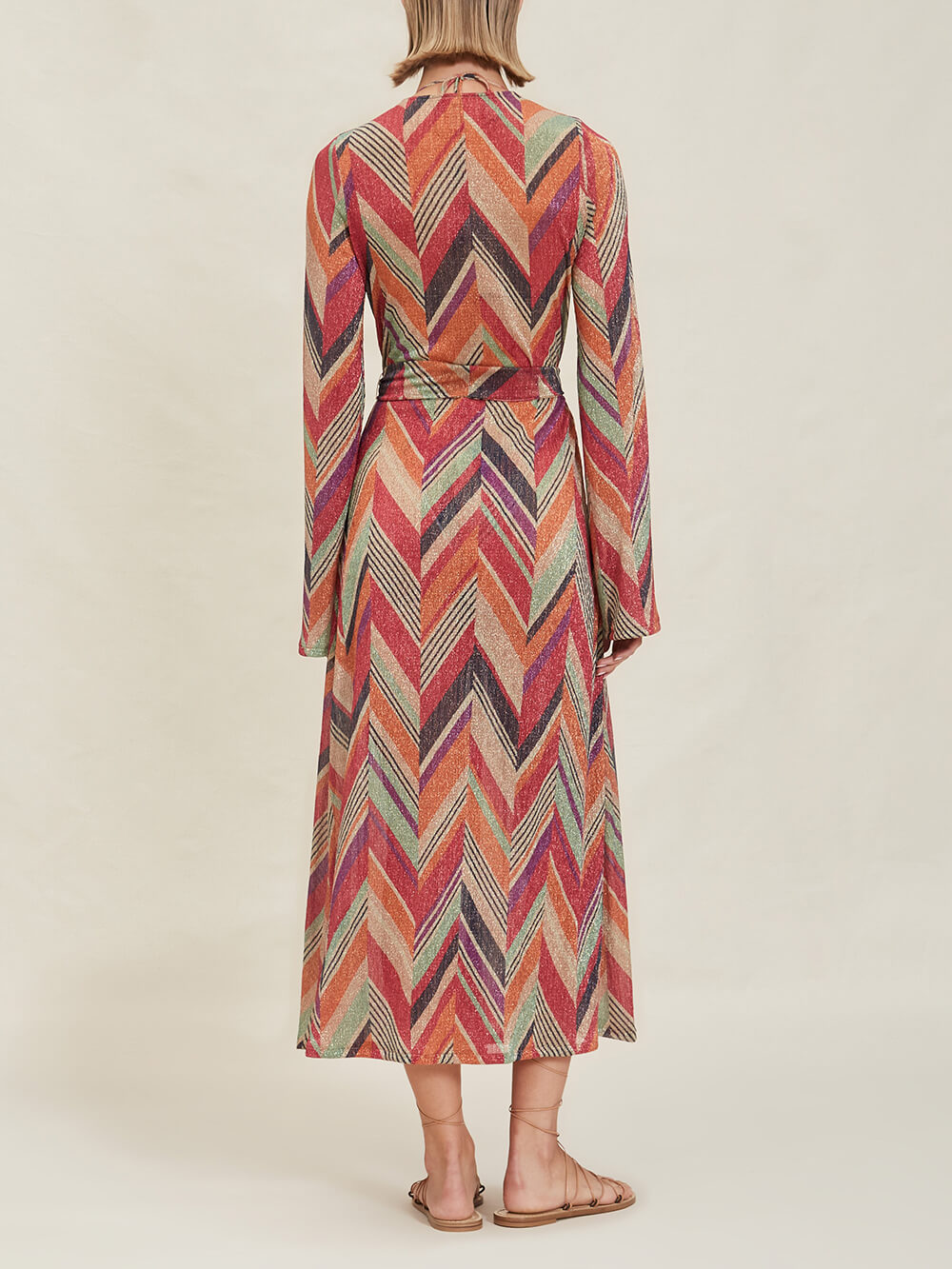 Abito cardigan midi da resort con stampa geometrica e maniche a campana