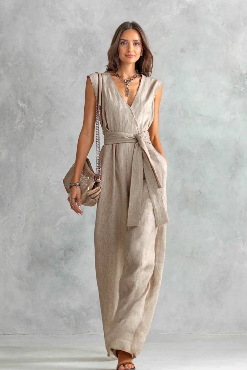 Jumpsuit mit V-Ausschnitt und Schnürung
