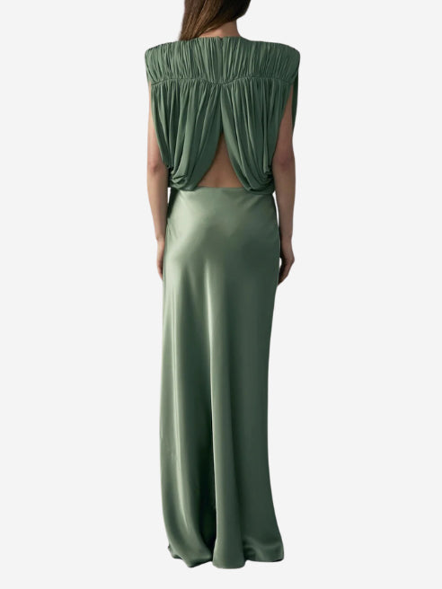 Elegante set con top corto arricciato e gonna midi in raso