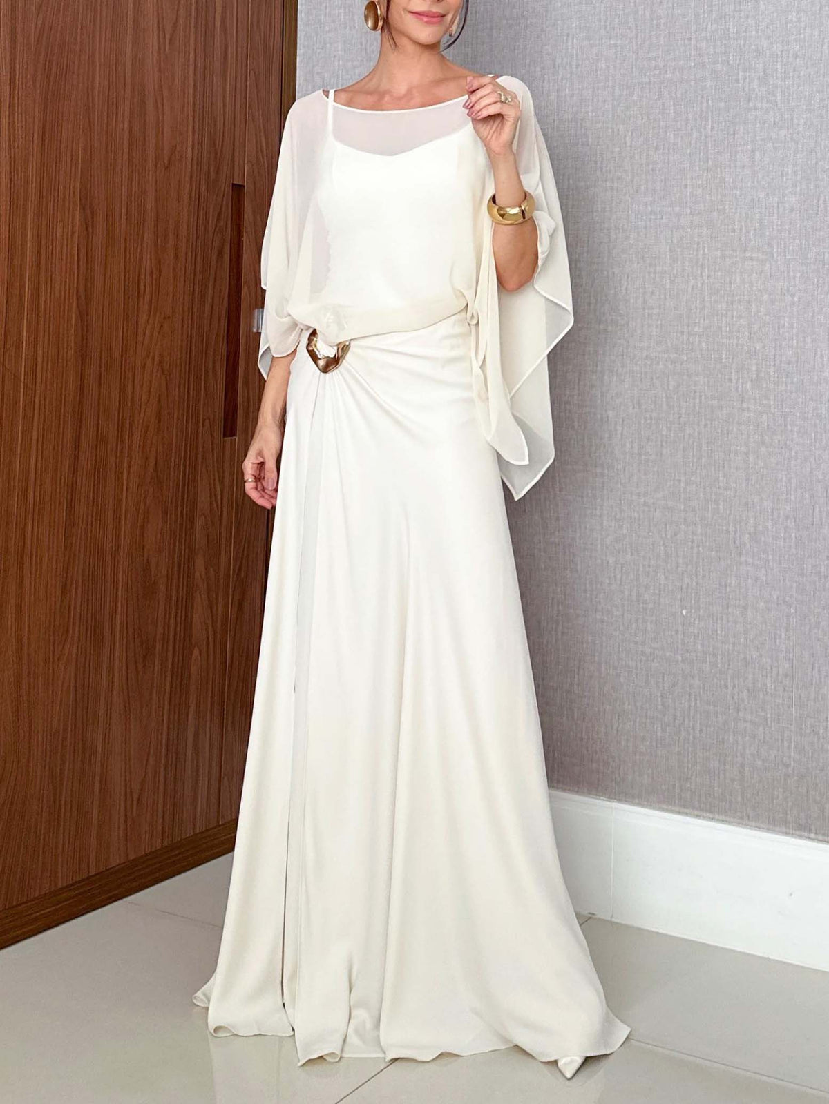 Elegantes Set aus Chiffon-Cape-Top und Hose mit weitem Bein