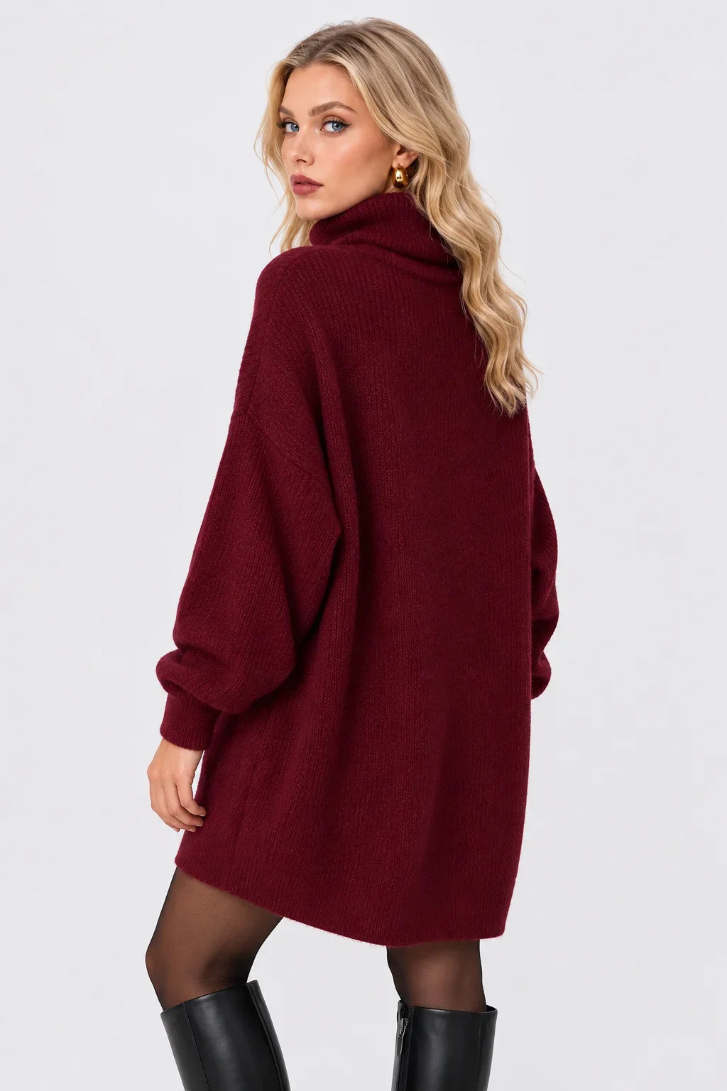 Turtleneck Drop Shoulder Oversized Knit Sweater Dress [erp-image:df08fbcbb6ba197978a5466e]