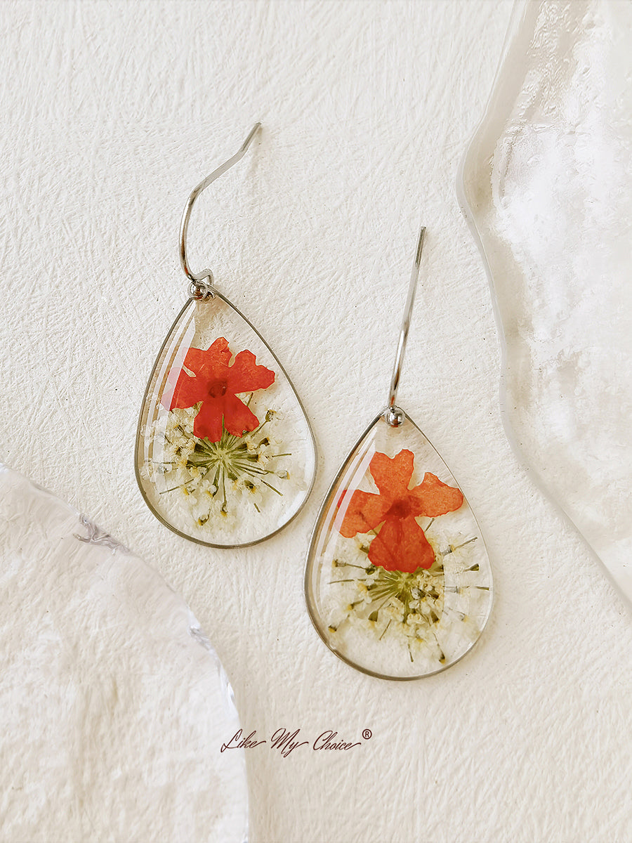 Small Fresh Queen Anne Lace Dried Flower  Earrings