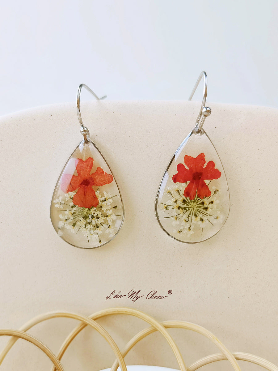 Small Fresh Queen Anne Lace Dried Flower  Earrings