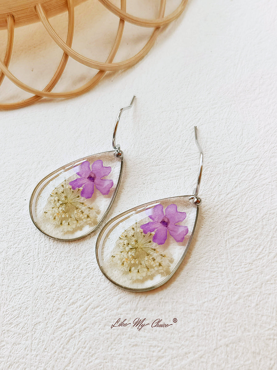 Small Fresh Queen Anne Lace Dried Flower  Earrings