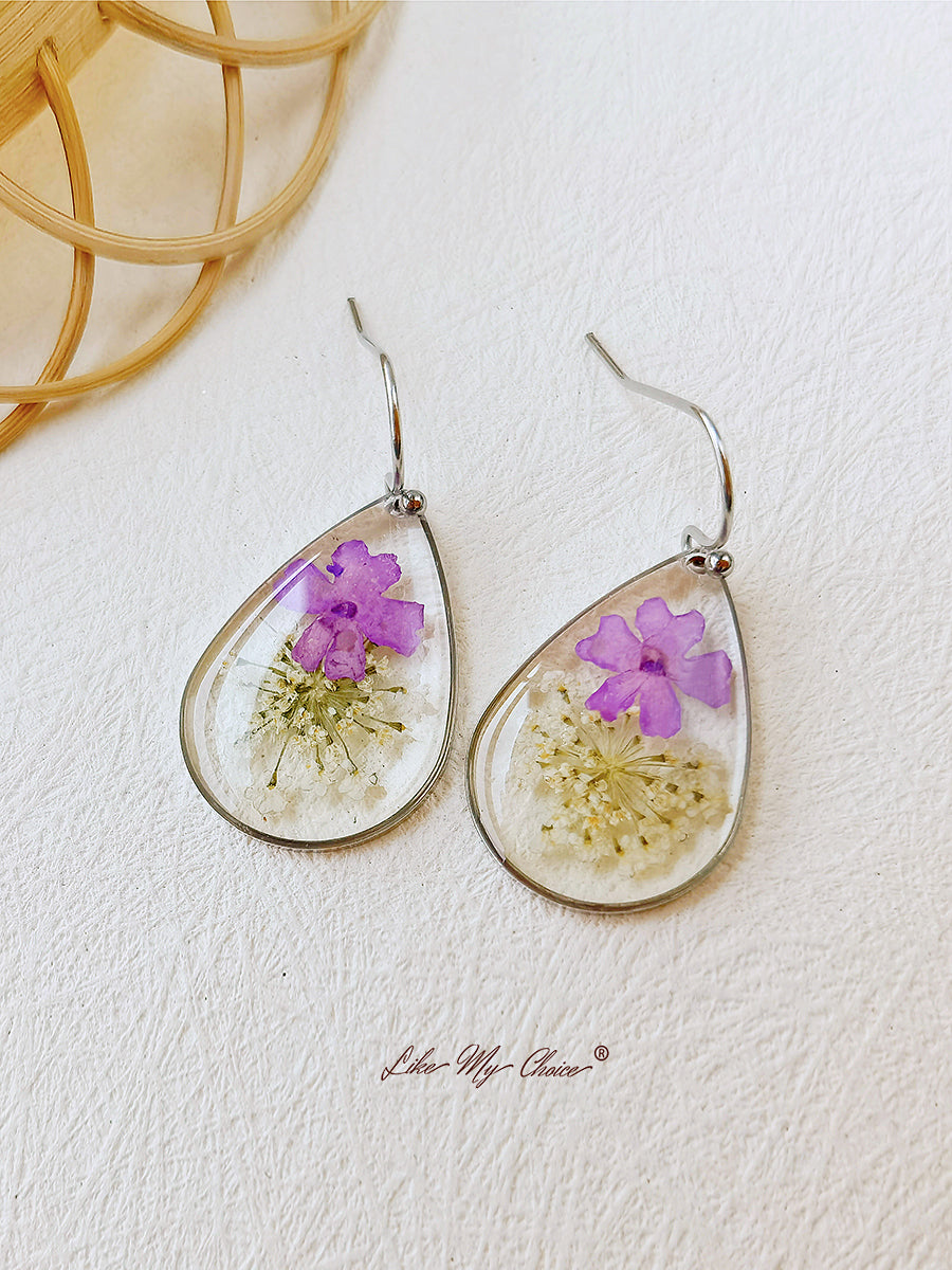 Small Fresh Queen Anne Lace Dried Flower  Earrings