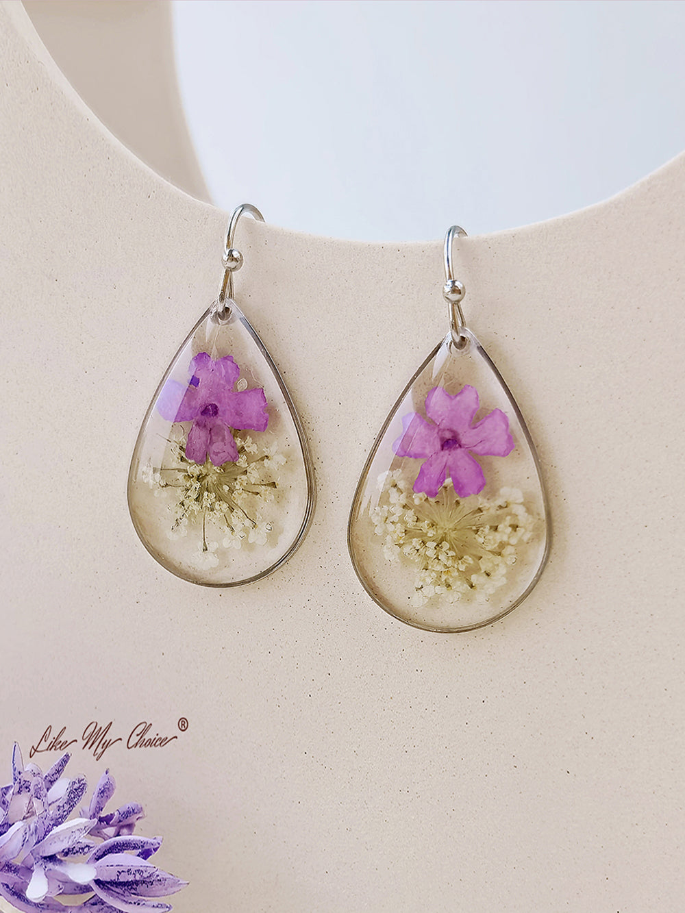 Small Fresh Queen Anne Lace Dried Flower  Earrings