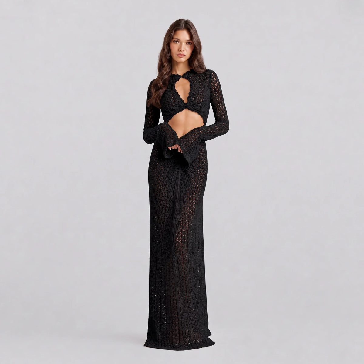 Sheer lace asymmetrical beach vacation dress