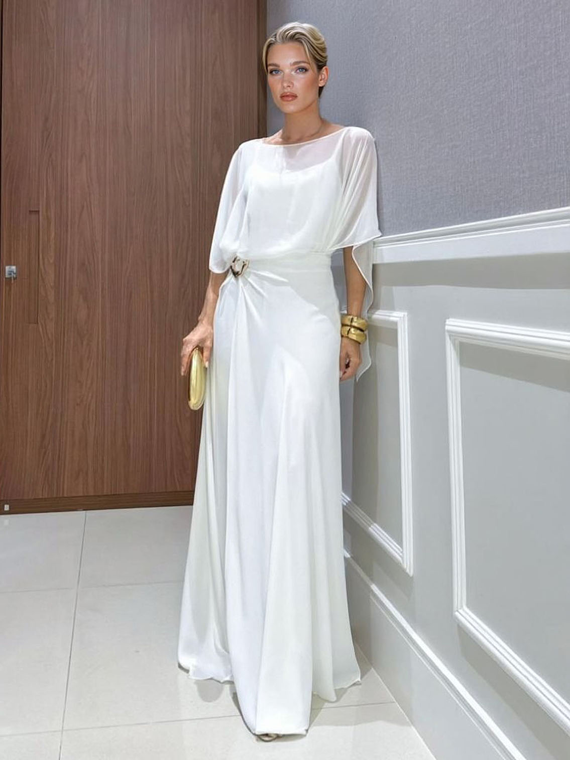 Elegantes Set aus Chiffon-Cape-Top und Hose mit weitem Bein
