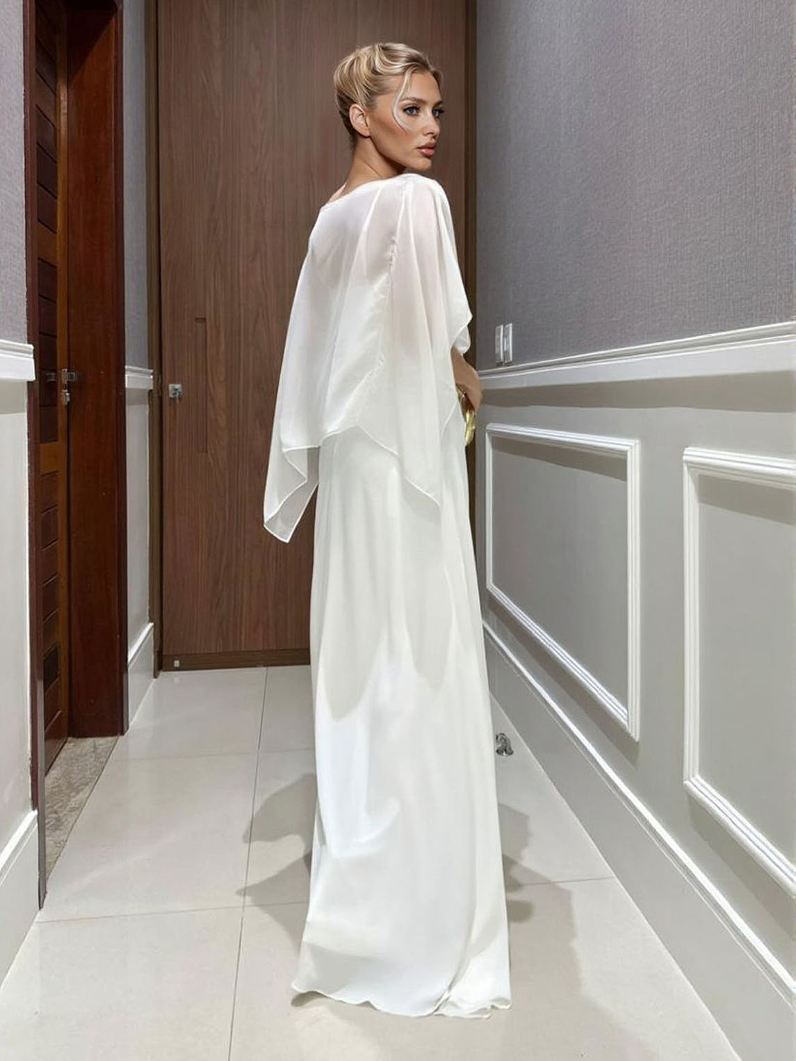 Elegantes Set aus Chiffon-Cape-Top und Hose mit weitem Bein