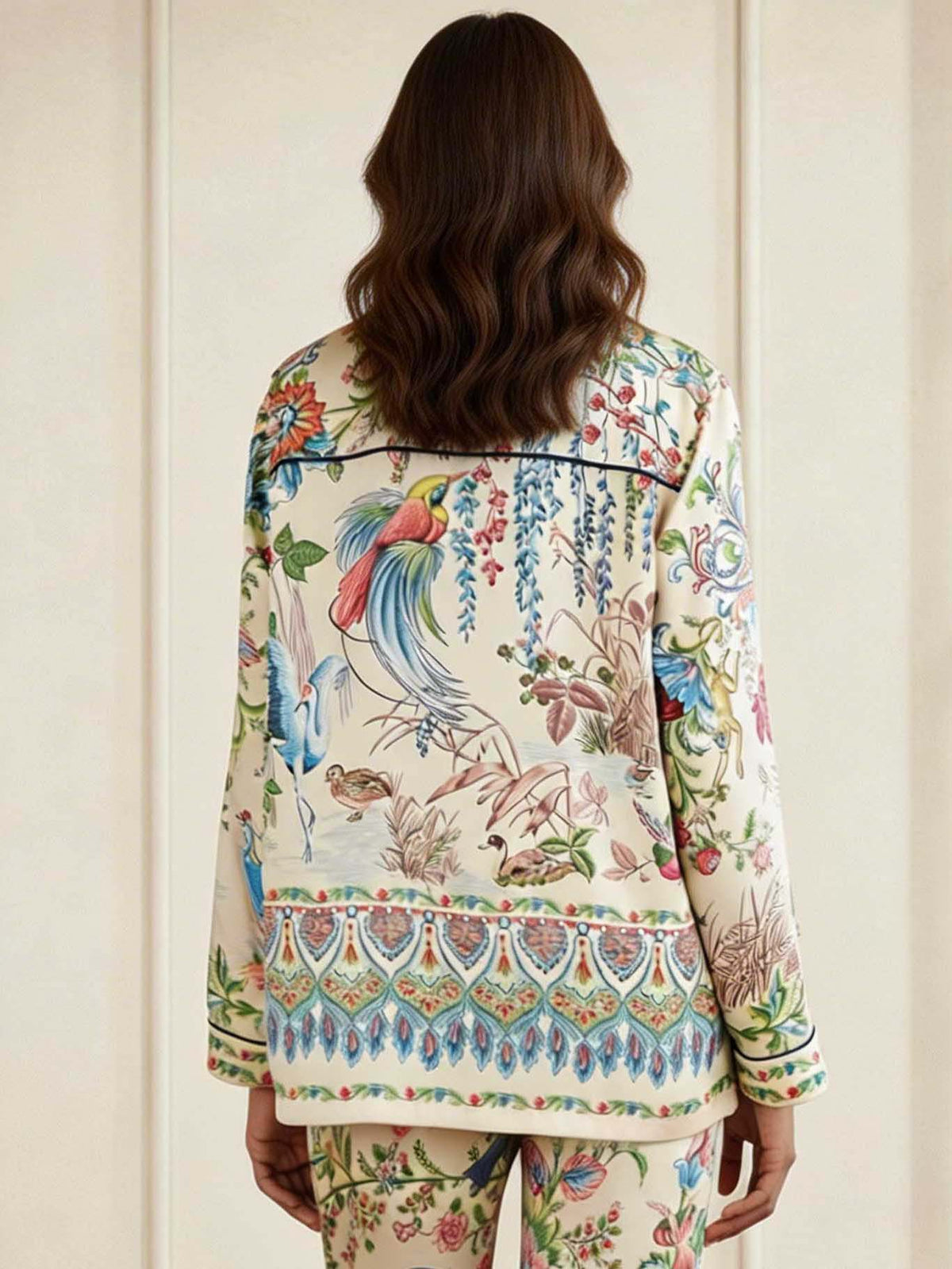 Ensemble d’intérieur élégant deux pièces à imprimé cachemire et color-block