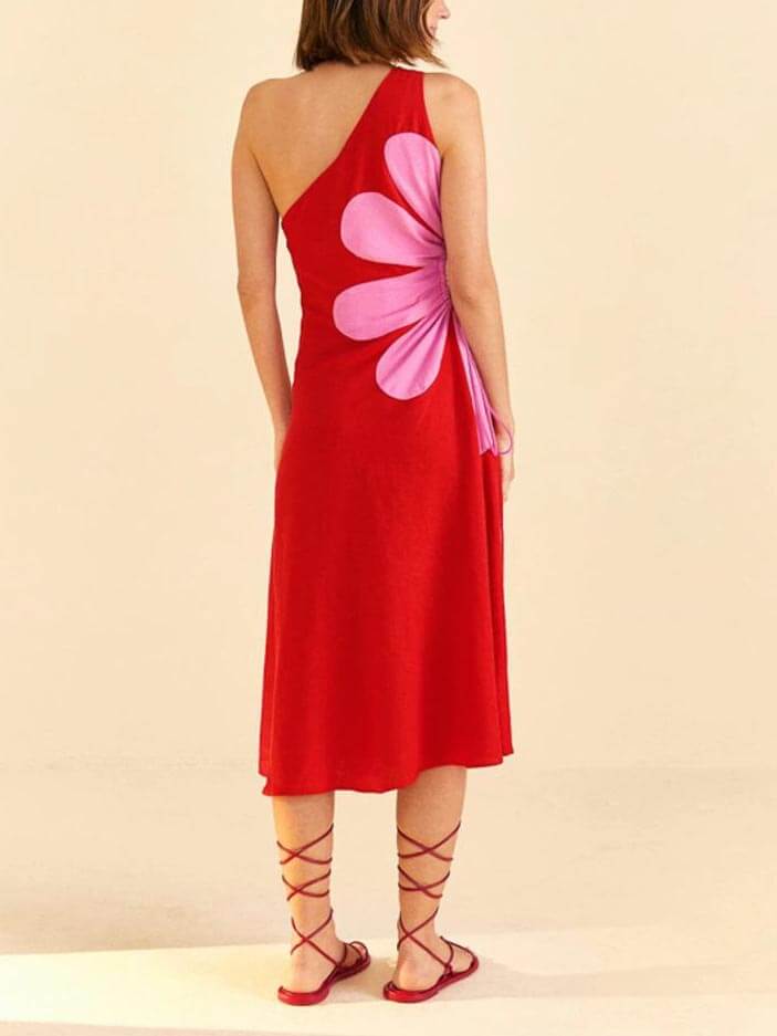Abito midi con stampa floreale posizionata e spalle scoperte