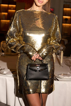 Gold Sequin Long Sleeve Mini Dress Elegant High Neck Bodycon Cocktail Dress [erp-image:9916f2c4935f1b8d03a62d33]