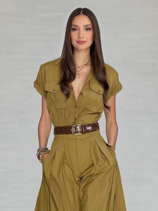 Resort Style Olive Green Belted Maxi Dress