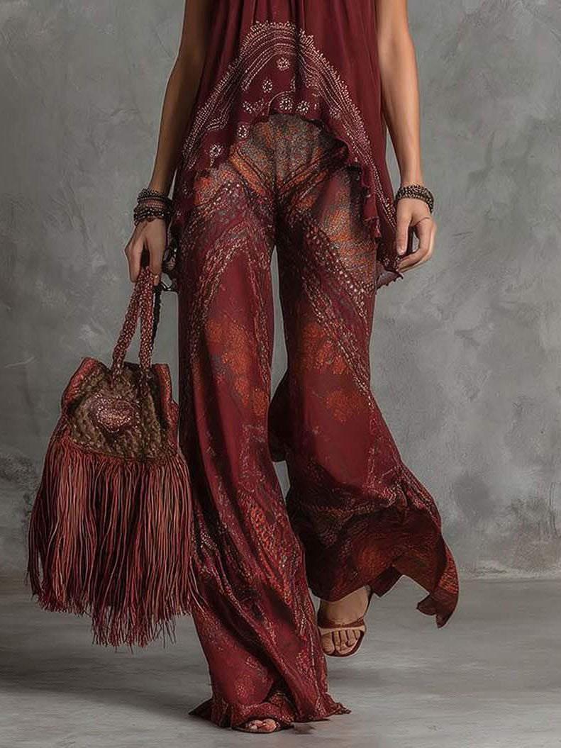 Completo vintage a due pezzi con top e pantaloni stampati