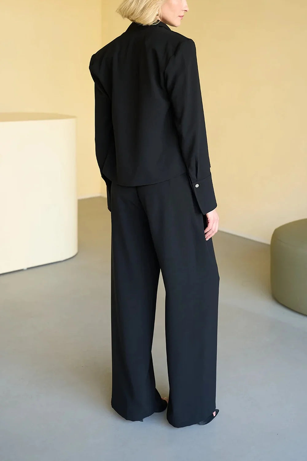 Women's Black Cowl Neck Long Sleeve Top and Wide Leg Pants Set