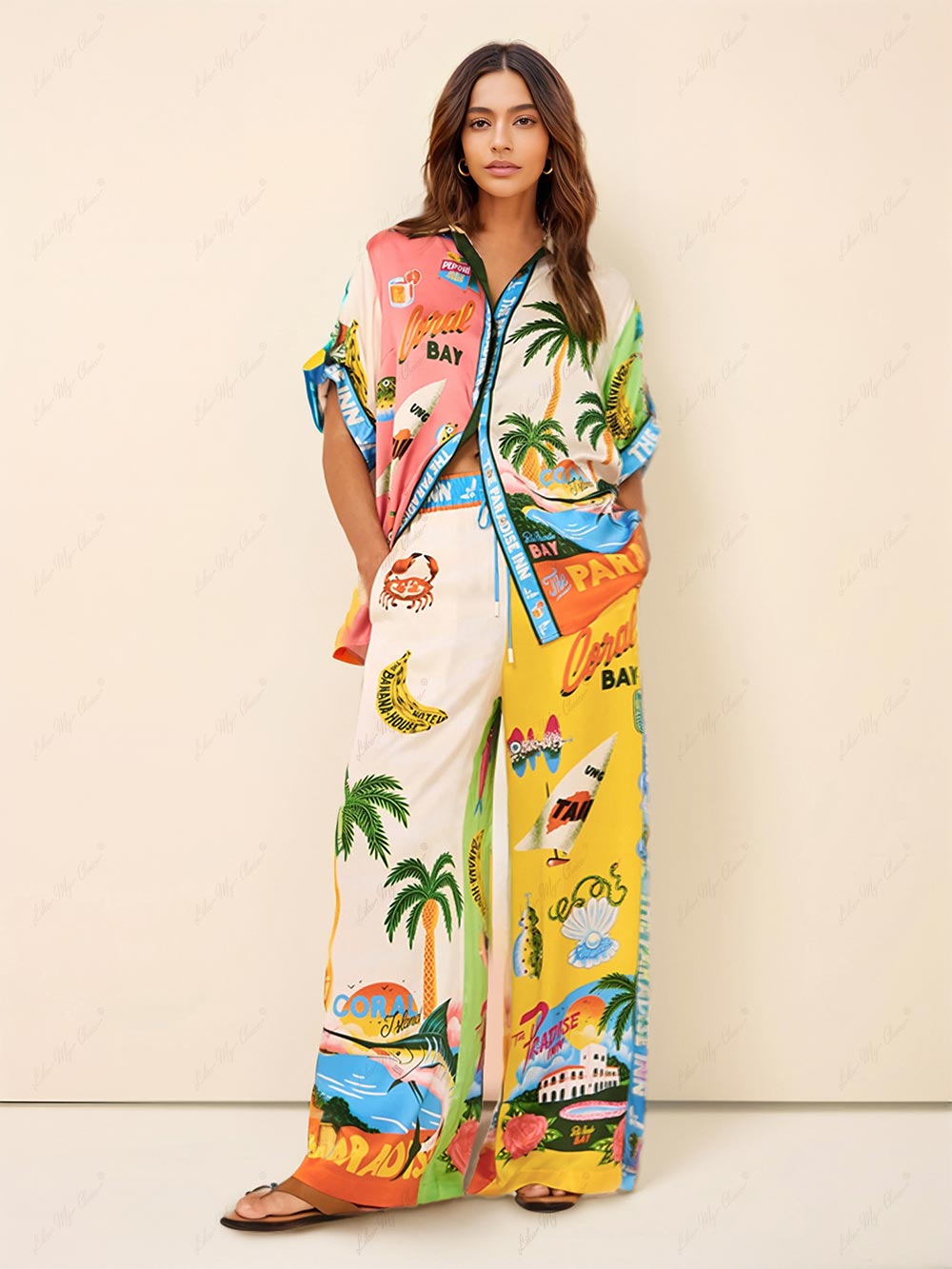 Conjunto estampado de dos piezas estilo verano en la playa - Top