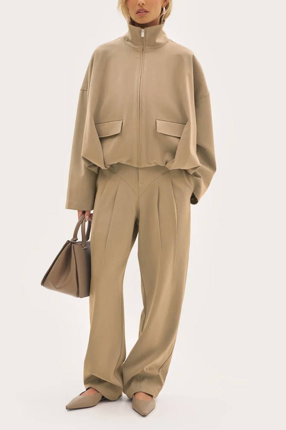 High Waist Pleated Wide‑Leg Suit Trousers