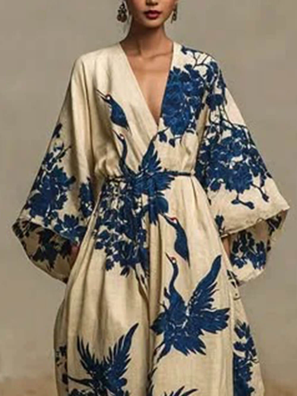 Macacão casual largo de linho, com estampado animal, decote em V e estilo de férias