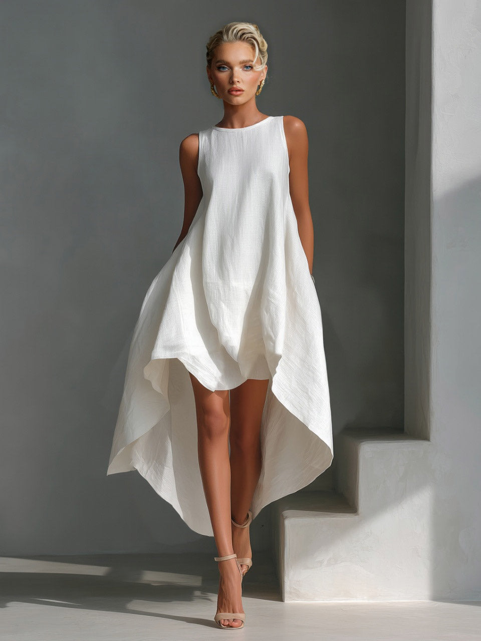 Casual Sleeveless Asymmetrical Hem Midi Dress