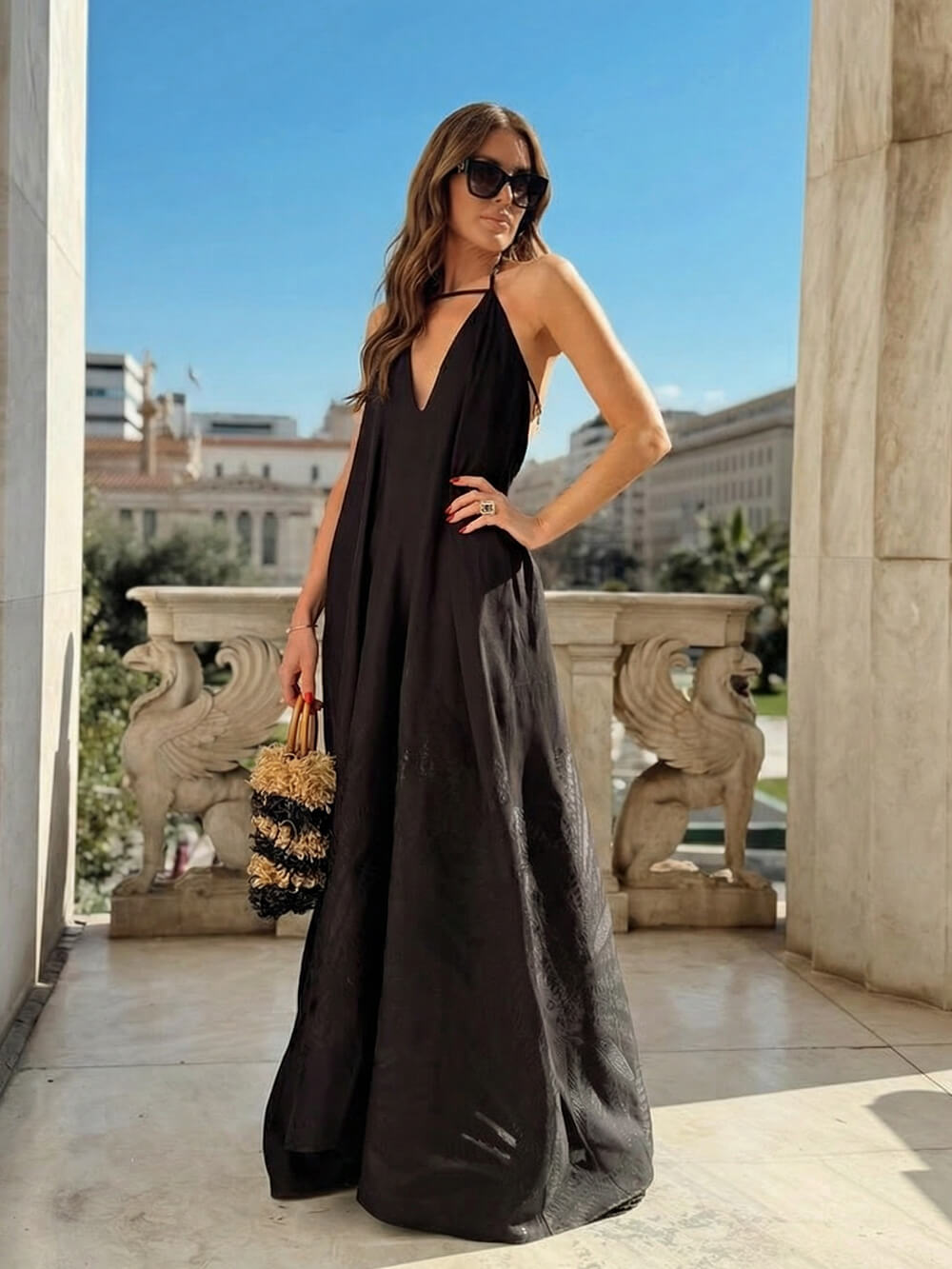Boho Jacquard Backless Spaghetti Strap Maxi Dress
