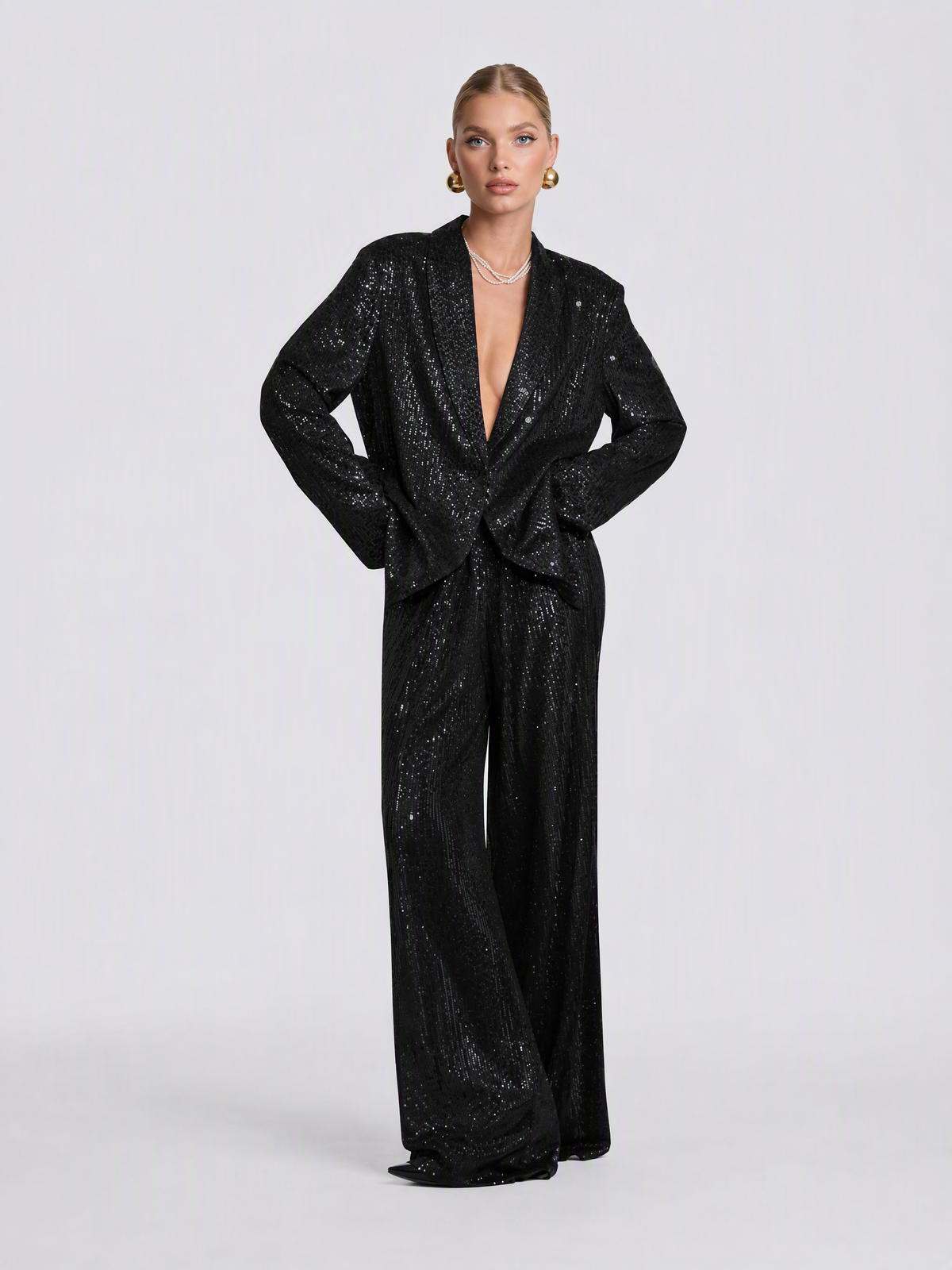 LikeMyChoice Fashionable Casual Sequined Blazer Set
