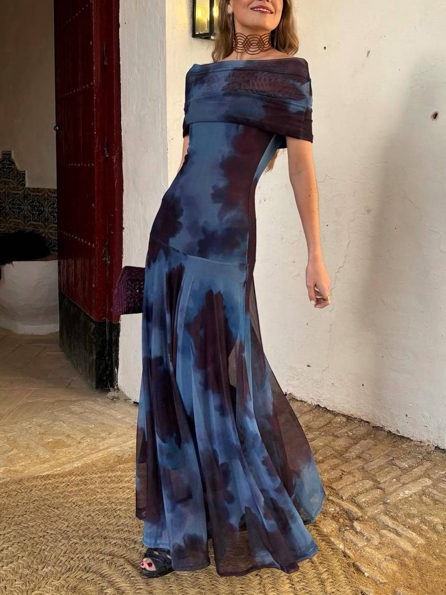 Kleid mit One-Shoulder-Träger und einzigartigem Print