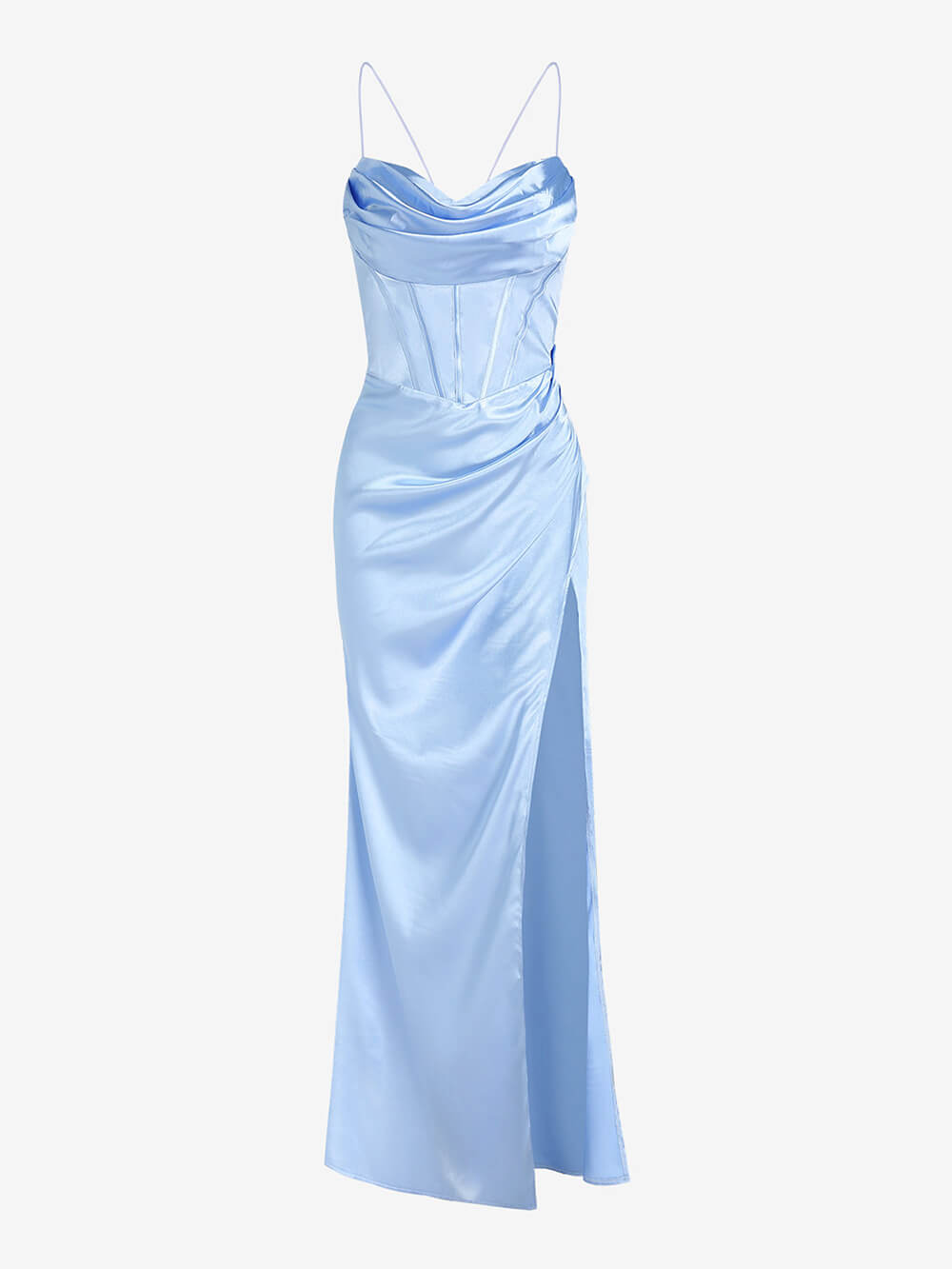 Vestido largo plisado de satén, elegante y entallado