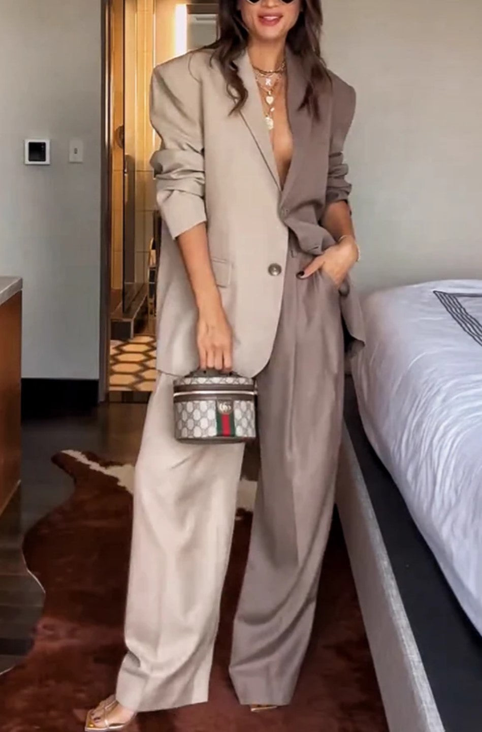 Oversized Lapel Blazer High Waist Wide Leg Suit Pants Two Piece Set