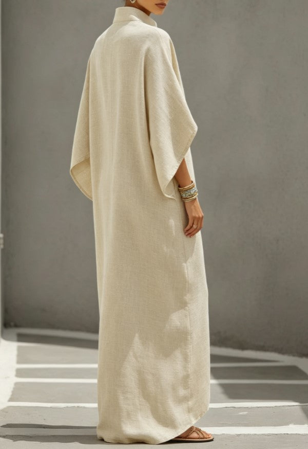 Maxikleid im Hemdstil mit Stehkragen, halber Knopfleiste und weiten Fledermausärmeln
