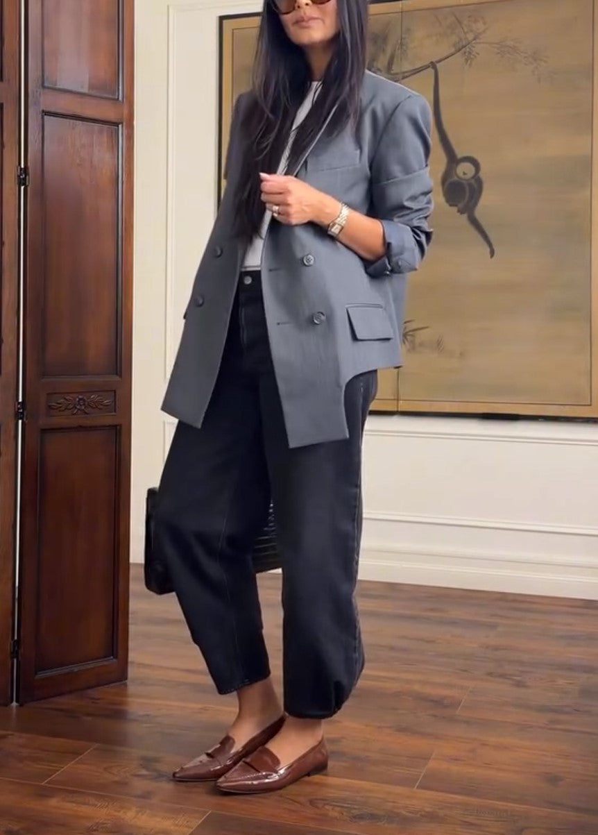Stand Collar Double Breasted Cropped Blazer