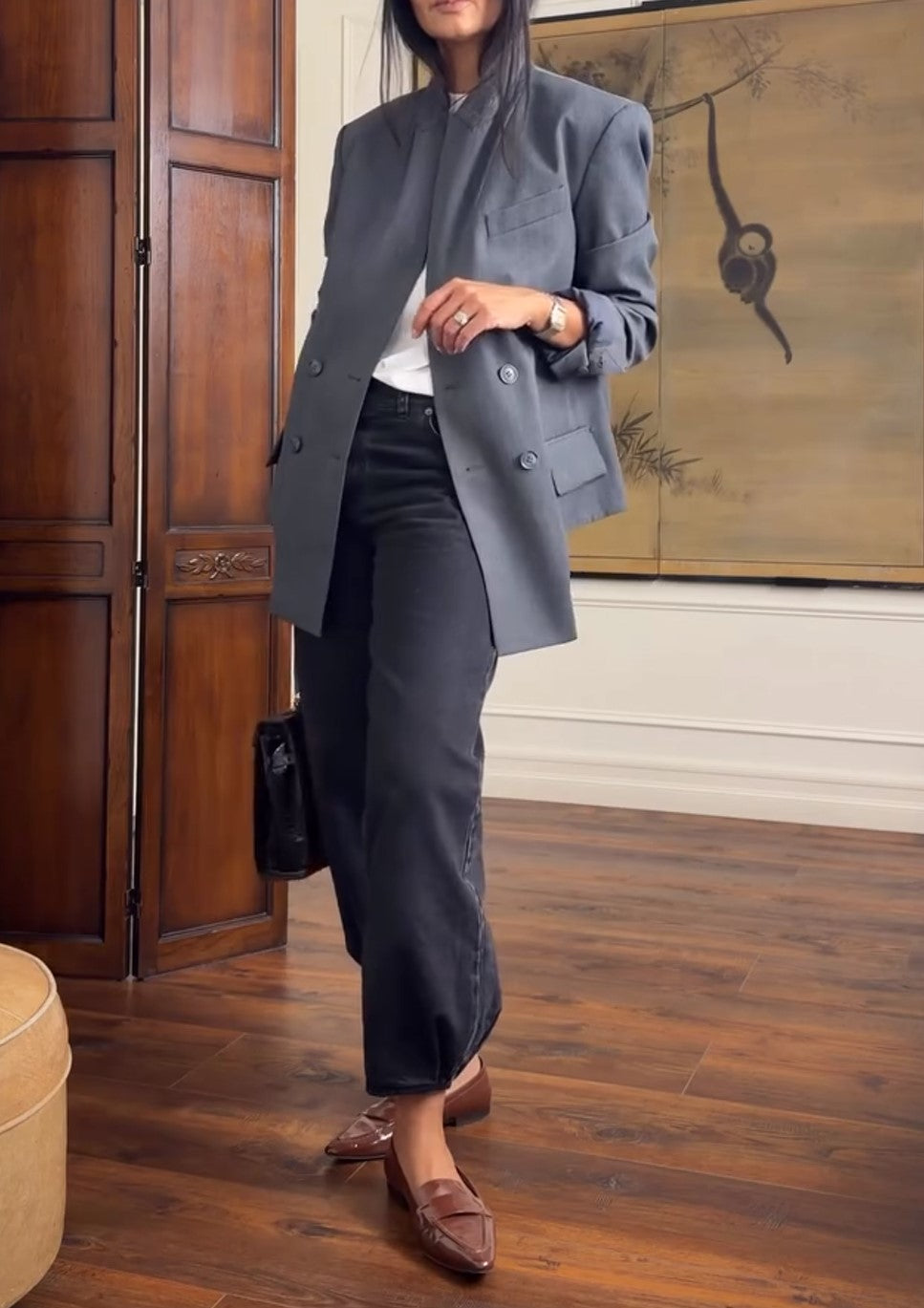 Stand Collar Double Breasted Cropped Blazer
