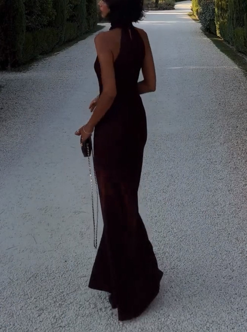 Halter 3D Flower Satin Mermaid Maxi Dress Burgundy