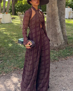 Geometric Print Halter Neck Top and Wide Leg Pants Matching Set [erp-image:3c3c4b6fd13caec087d5ae83]