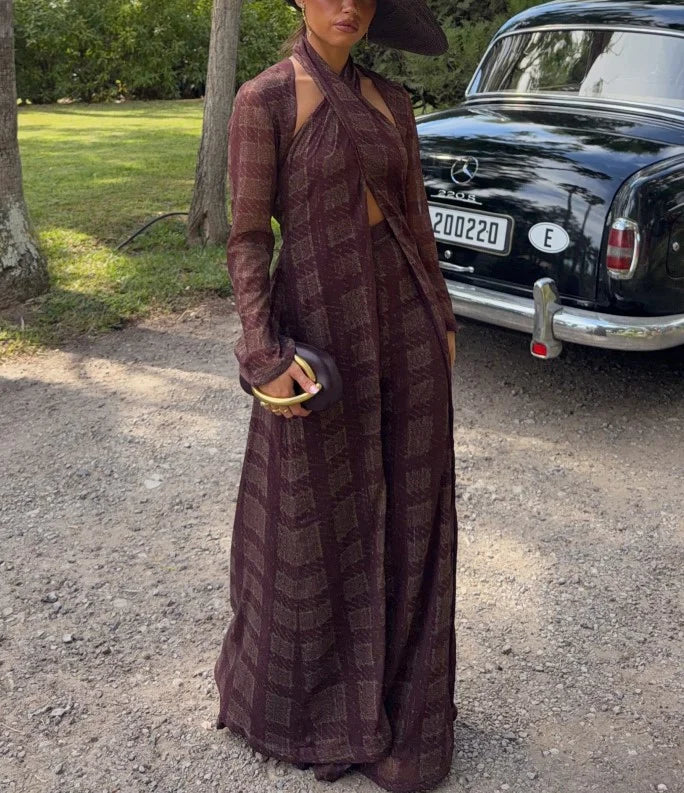 Geometric Print Halter Neck Top and Wide Leg Pants Matching Set [erp-image:b6d2ad3f869395f9136daac3]