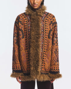 Women's Bohemian Tapestry Print Faux Fur Trimmed Mid Length Winter Coat [erp-image:c11b6e19df0ff7d954c82be8]