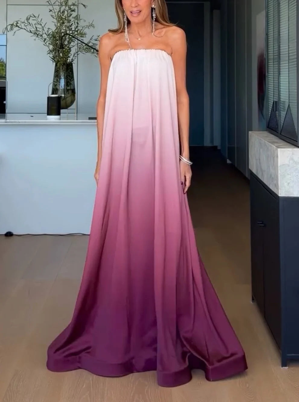 Strapless Ombre Satin Flowy Maxi Dress Floor Length Evening Gown [erp-image:4bc42e8dda5f78cd7804f83a]