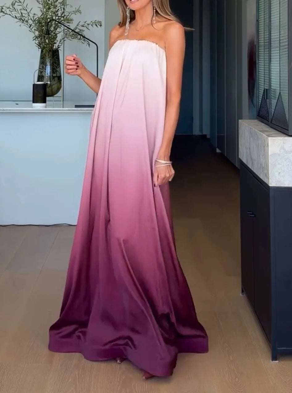 Strapless Ombre Satin Flowy Maxi Dress Floor Length Evening Gown [erp-image:fedc354212062da4467ae6db]