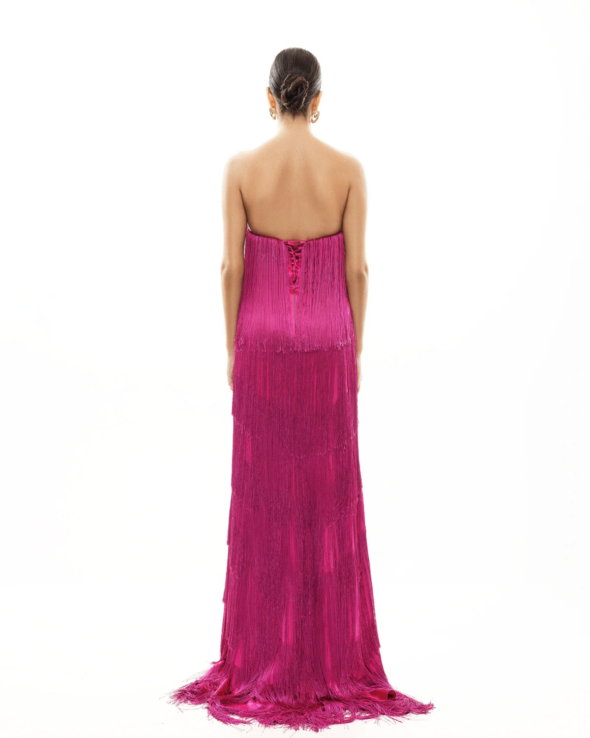 Vestido de noite comprido cai-cai com franjas em camadas, sem mangas, com top cai-cai, para festas formais