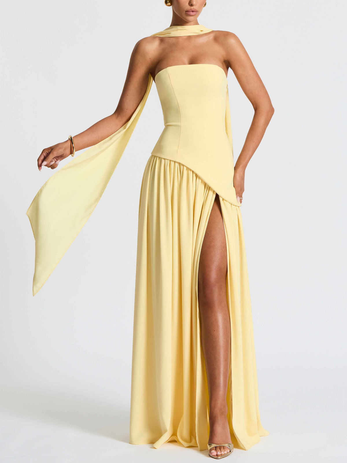 Elegant Wrap-Pleated High Slit Maxi Dress