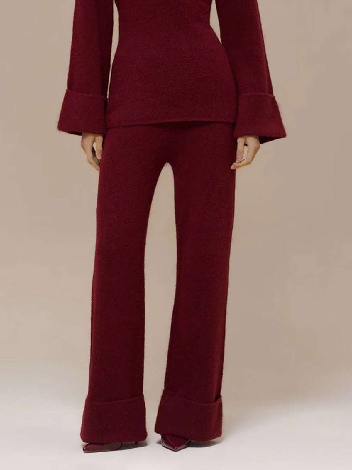 Elegant Flared Sleeve Knit Top And Pants Two-piece Set