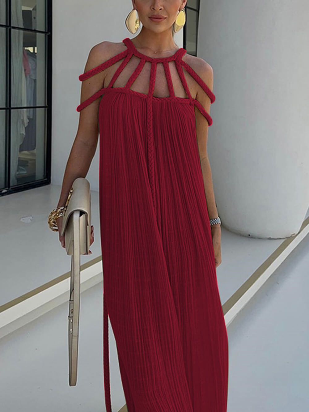 Vestido largo de playa con trenzas drapeadas