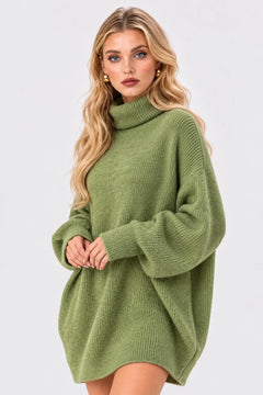 Turtleneck Drop Shoulder Oversized Knit Sweater Dress [erp-image:bad6c7d0b864270cd8673420]