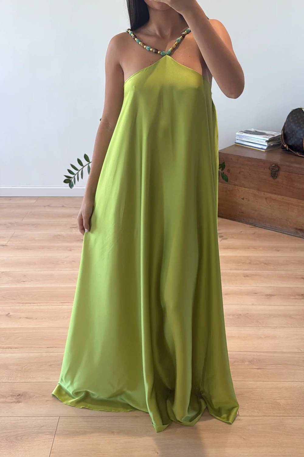 Beaded Halter Neck Sleeveless Loose Maxi Dress