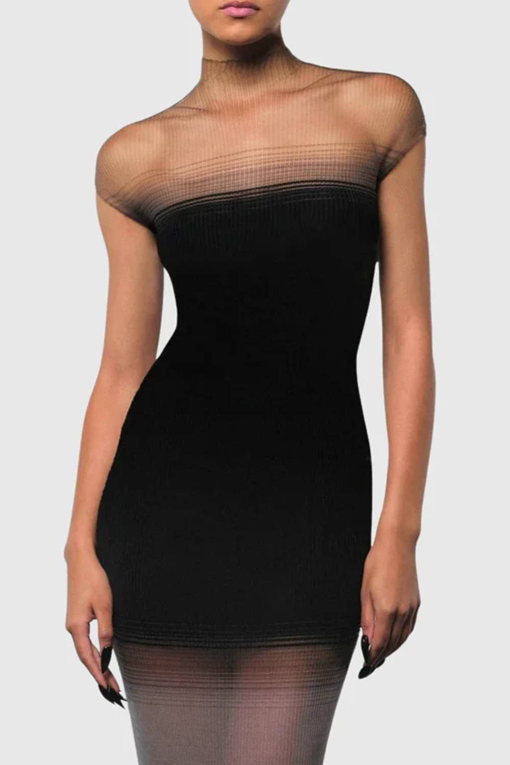 Women Cap Sleeve Gradient Mesh Sheer Maxi Dress