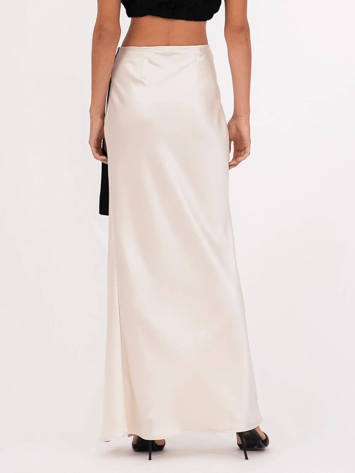 Elegant Satin Tie-slit Skirt