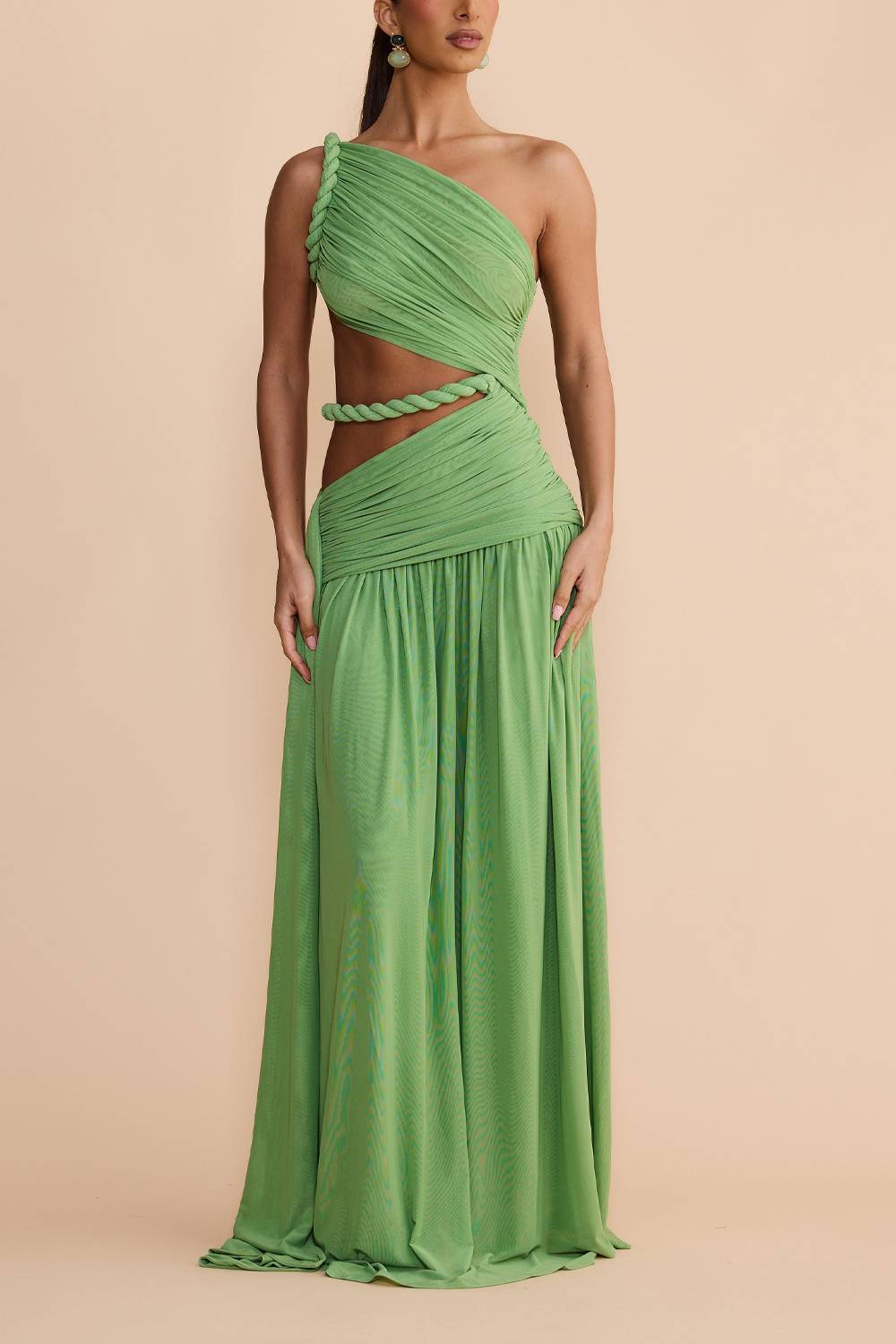 One Shoulder Twisted Rope Cut‑Out Draped Maxi Dress