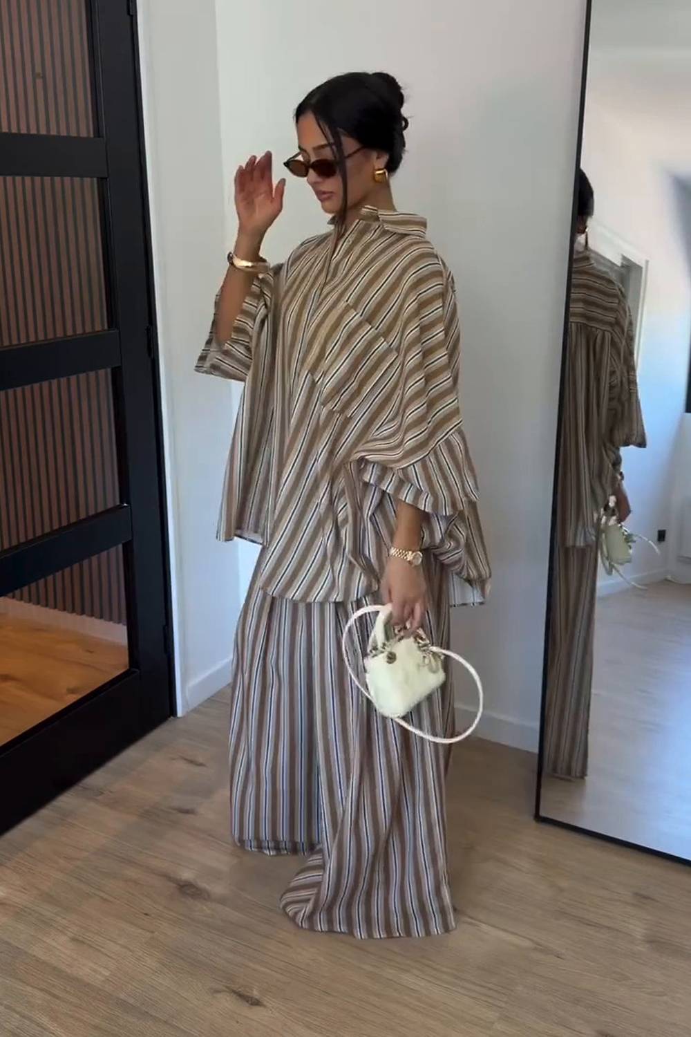 Ensemble deux pièces à rayures, chemise oversize à col et boutons et pantalon large