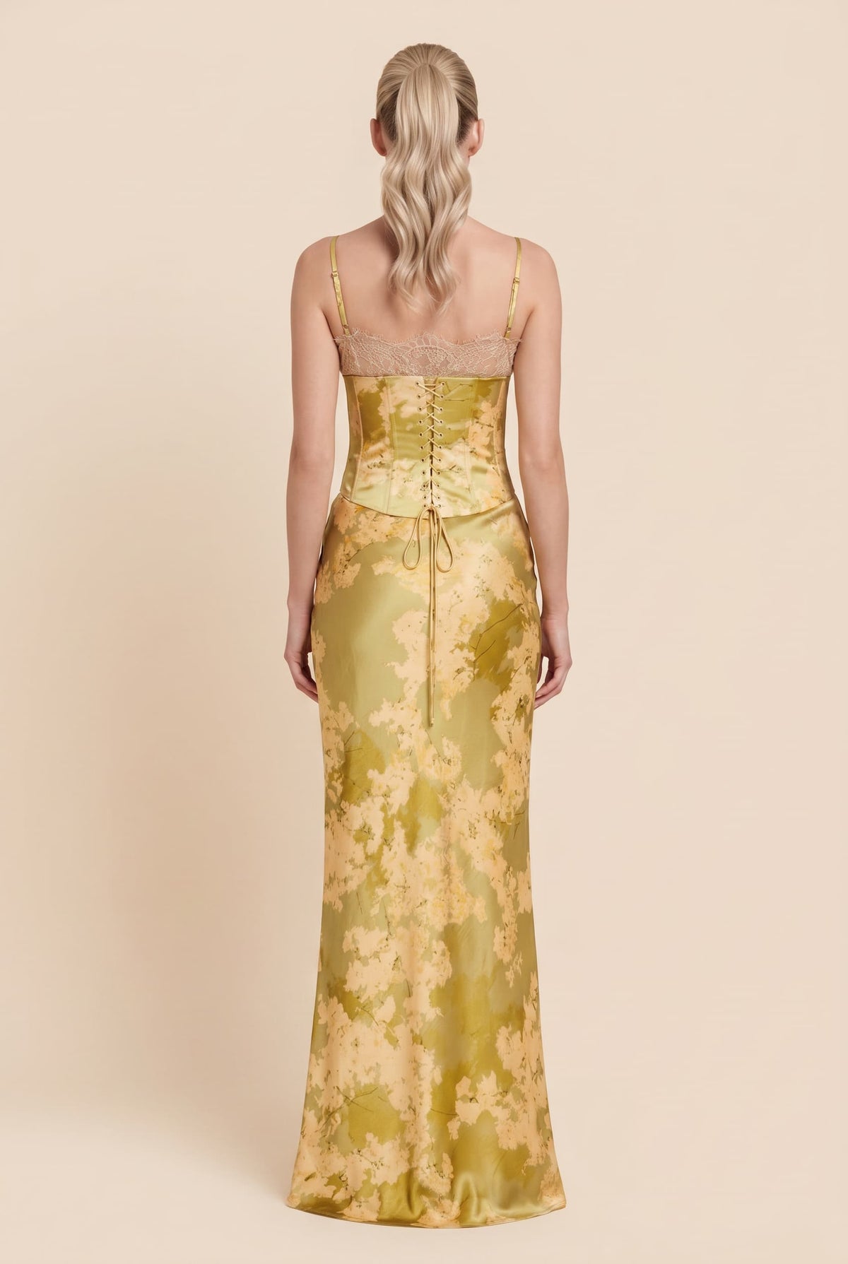 Maxikleid mit Trägern, Print und Spitzeinsatz