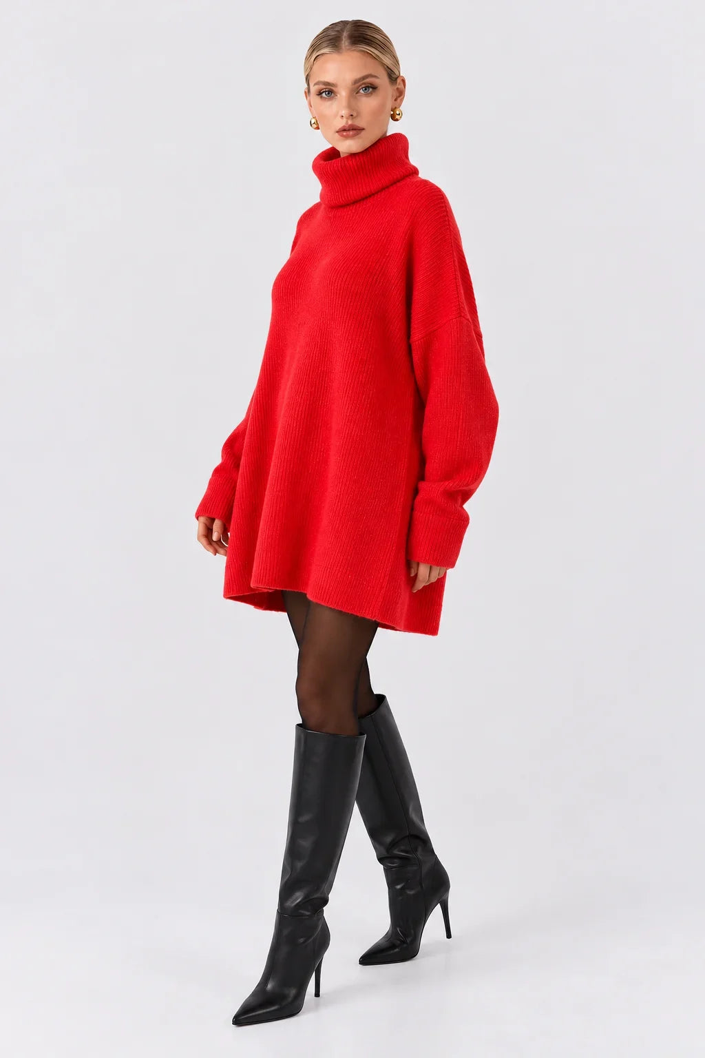 Oversized Turtleneck Long Sleeve Knit Sweater Tunic Dress [erp-image:e90e7c2b9ef1208df14d04e5]